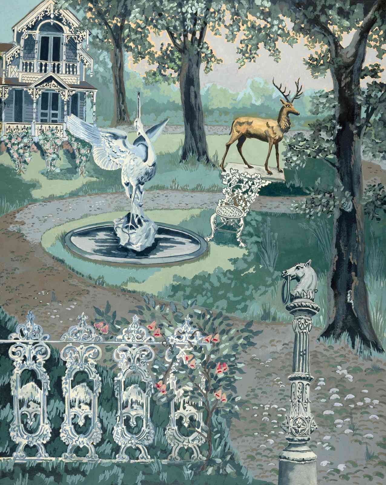 Whimsical Garden Deer & Heron Wall Art