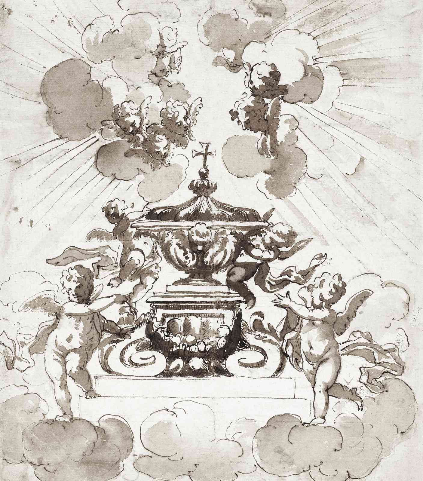 Angels & Holy Chalice Baroque Wall Art