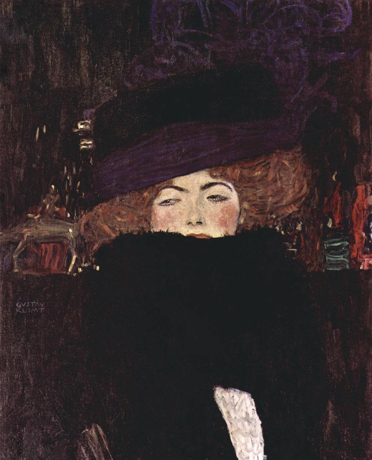 Gustav Klimt Woman in Black Hat Wall Art