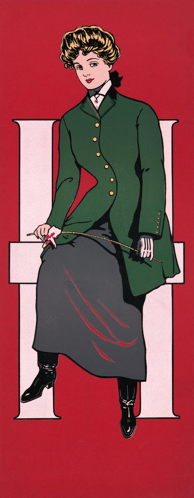 Elegant Victorian Woman Green Coat Wall Art