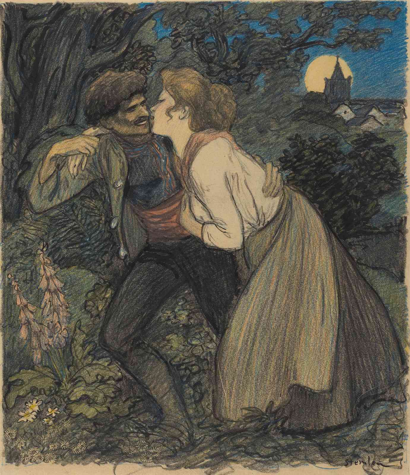 Romantic Moonlit Embrace Wall Art