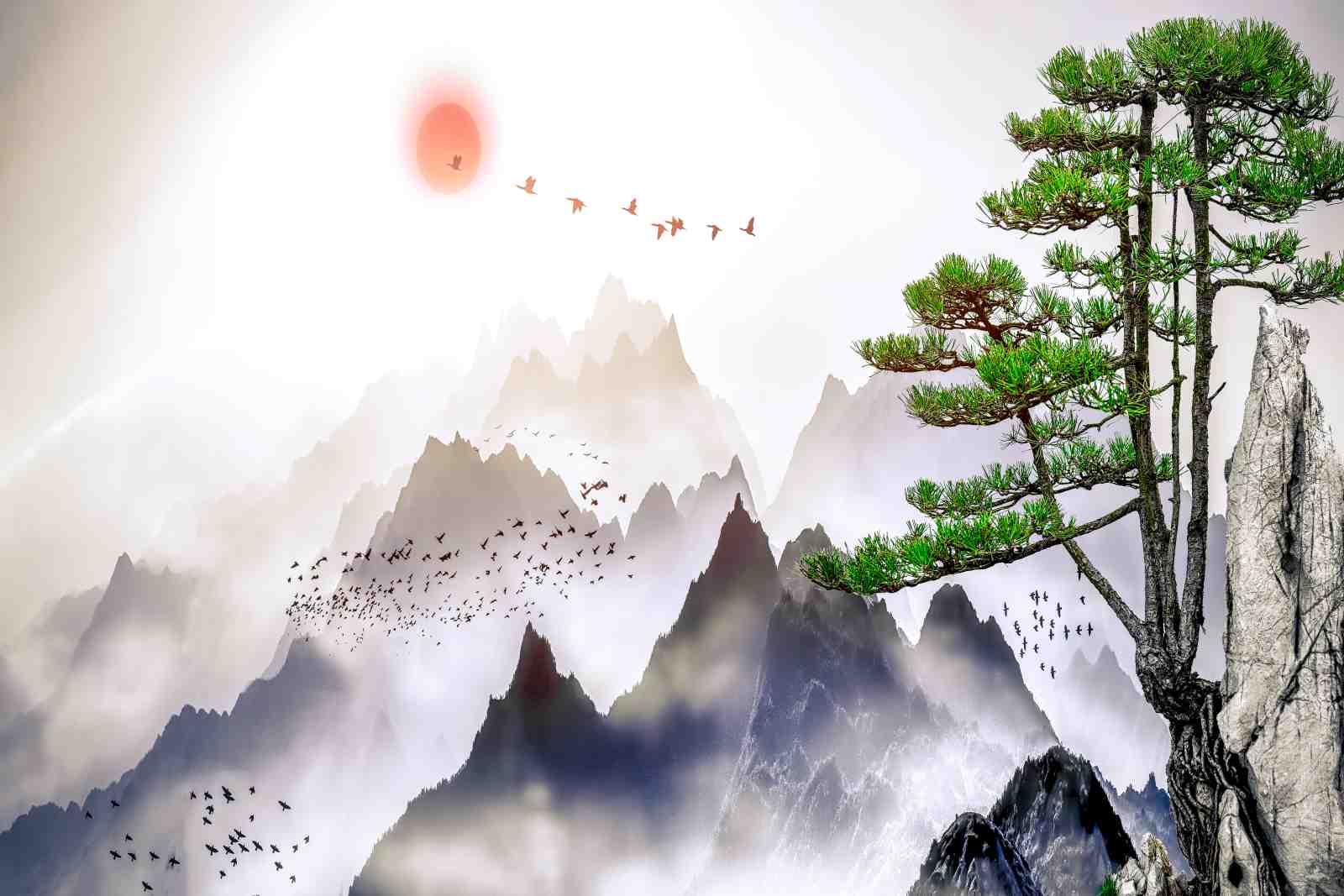 Zen Mountain Flock Wall Art
