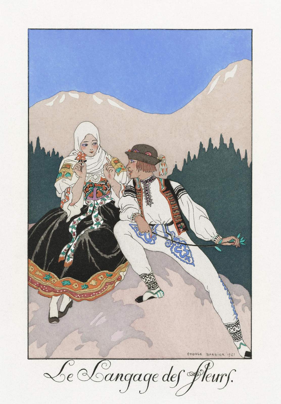 Art Deco Couple Mountain Romance Wall Art