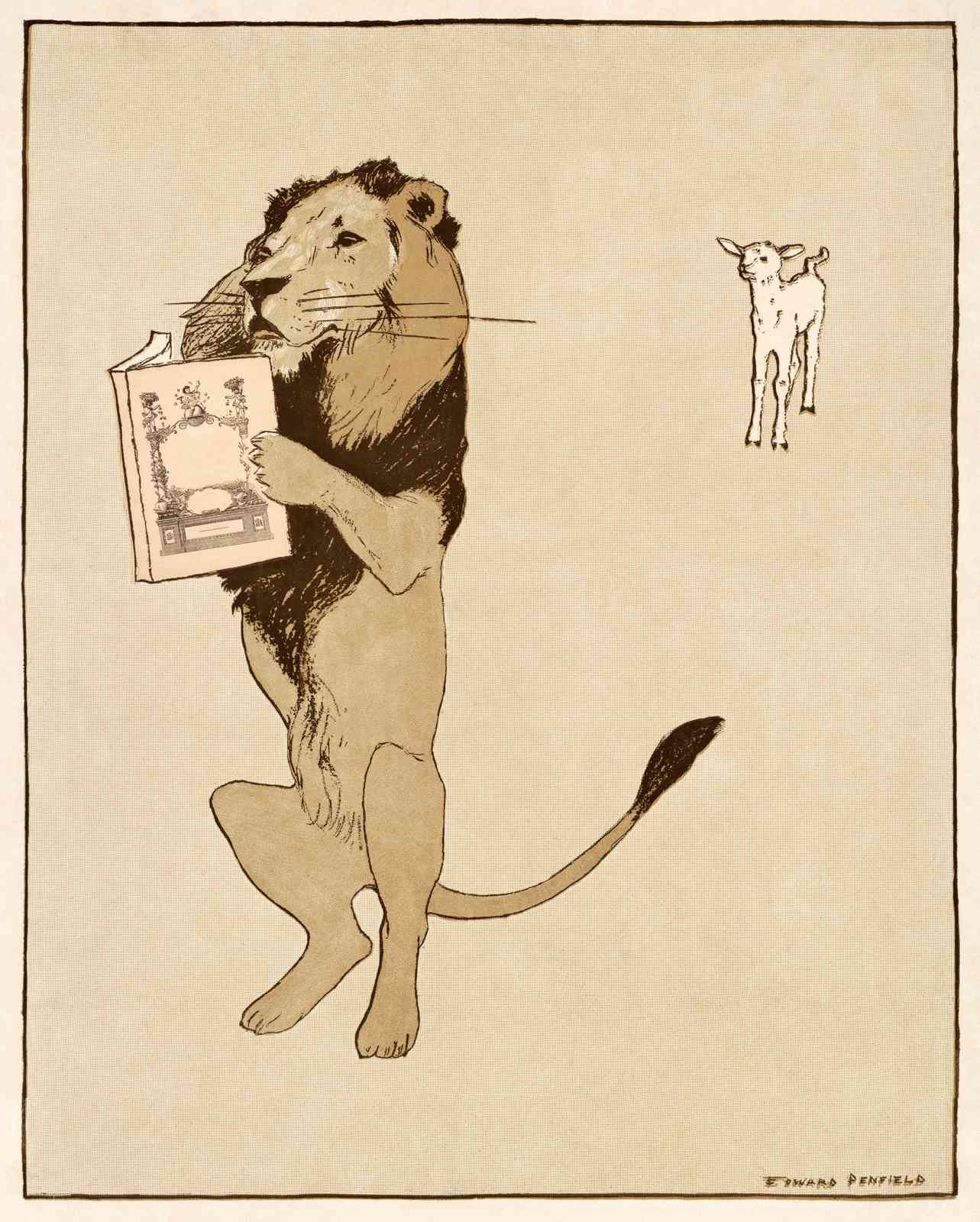 Whimsical Lion Reading Book Wall Art