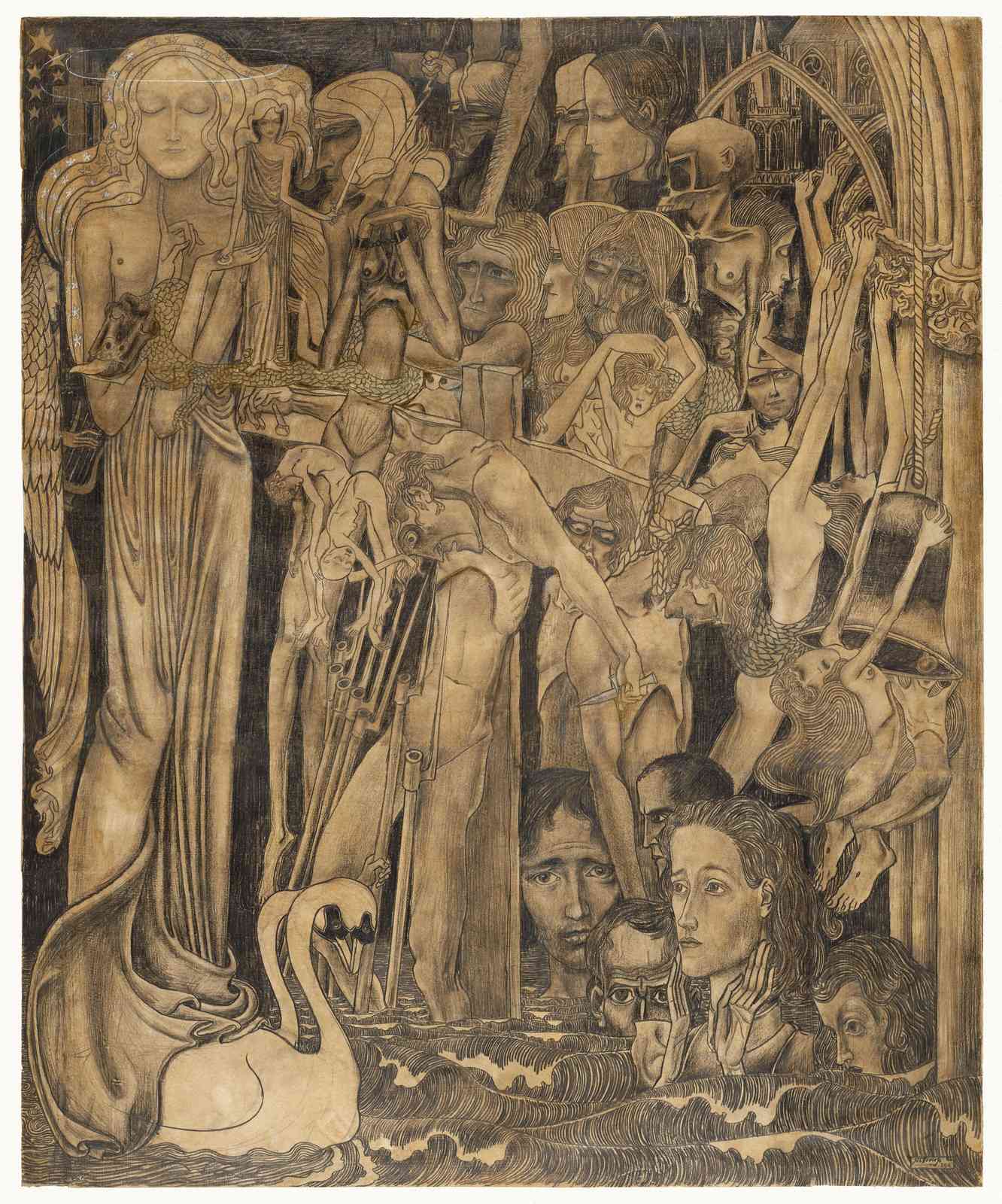 Mysterious Figures & Swan Vintage Art Wall Art