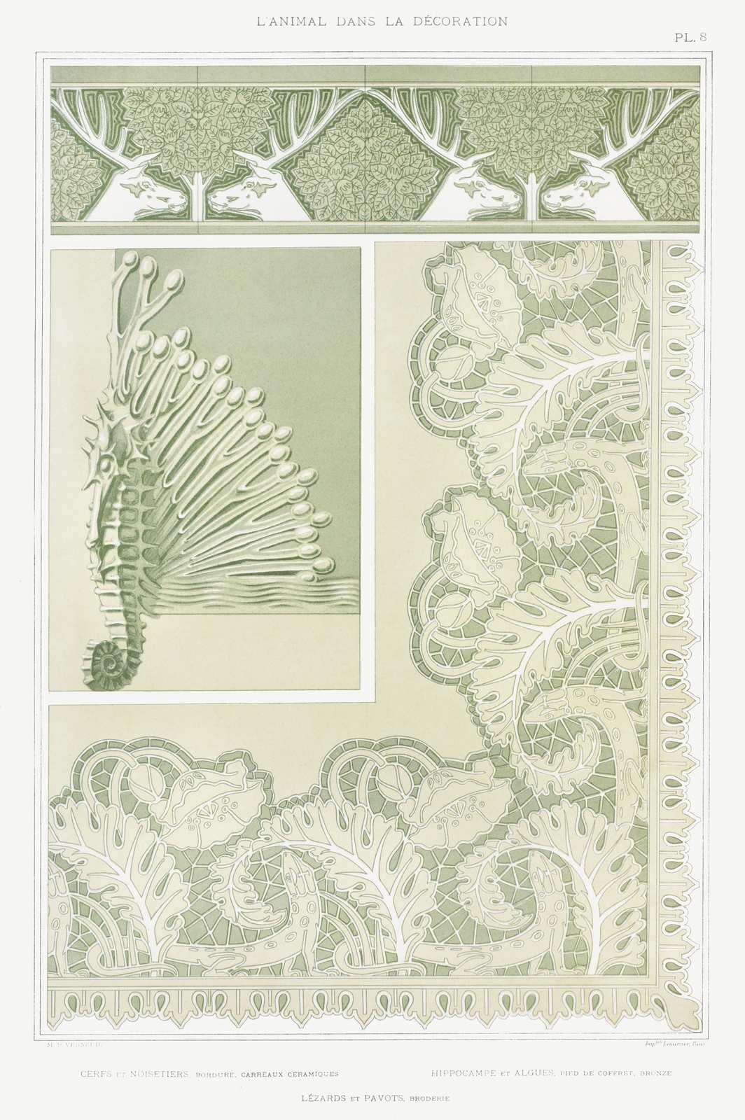 Art Nouveau Seahorse & Deer Floral Wall Art
