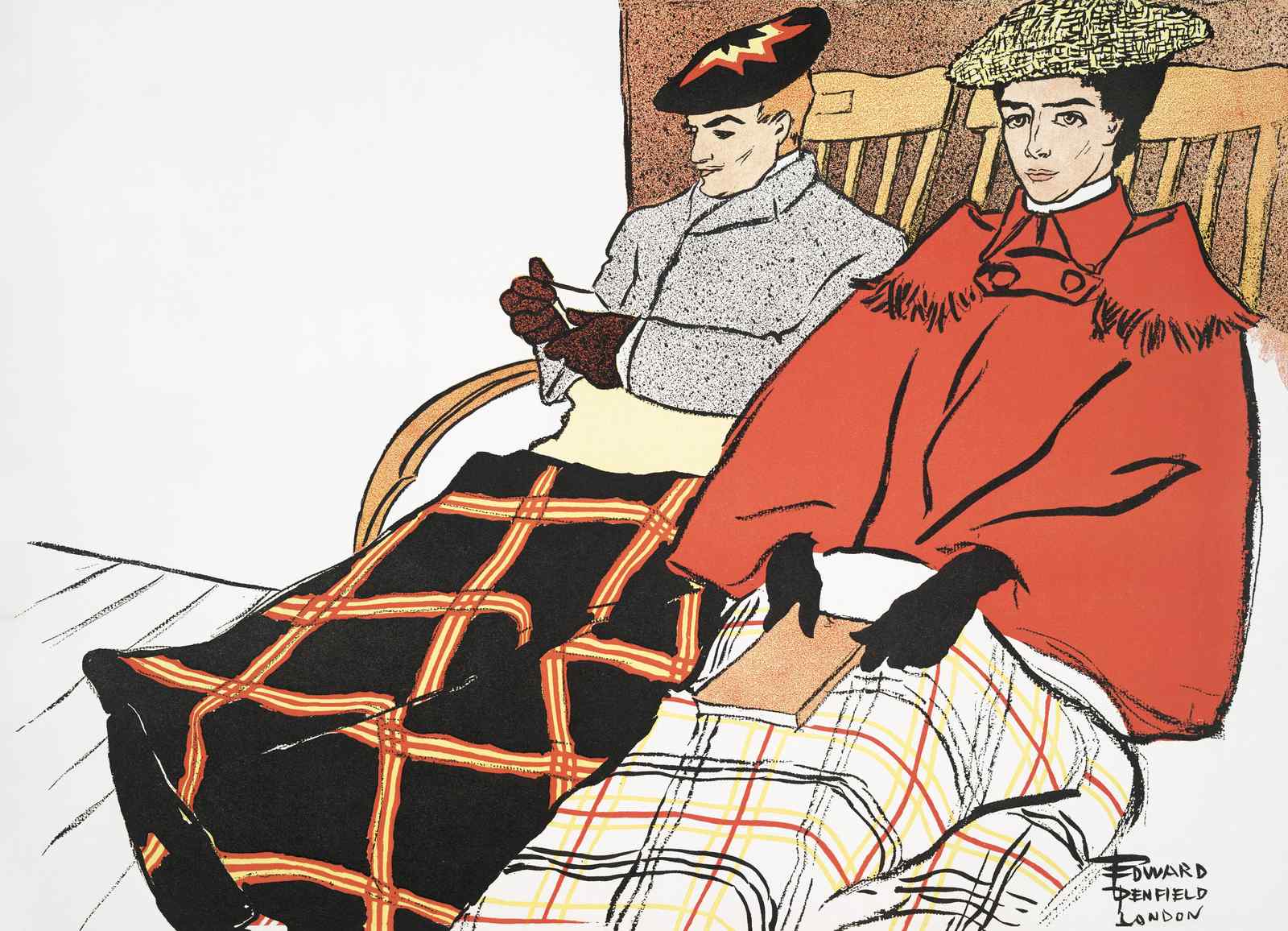 Vintage Edwardian Couple Plaid Wall Art