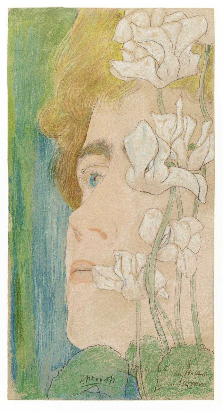 Art Nouveau Cyclamen Woman Portrait Wall Art