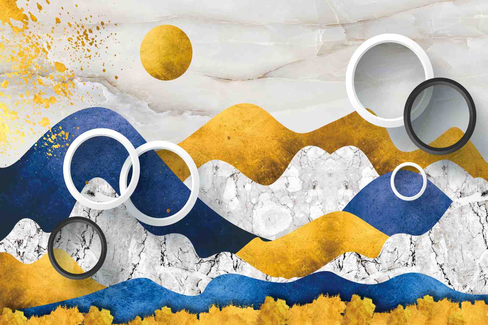 Abstract Gold Mountain Circles Wall Art
