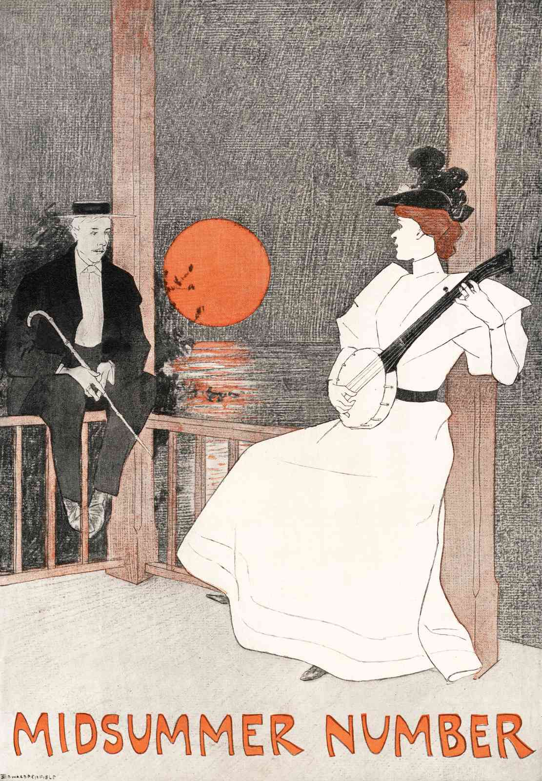 Vintage Midsummer Scene Banjo Player Wall Art