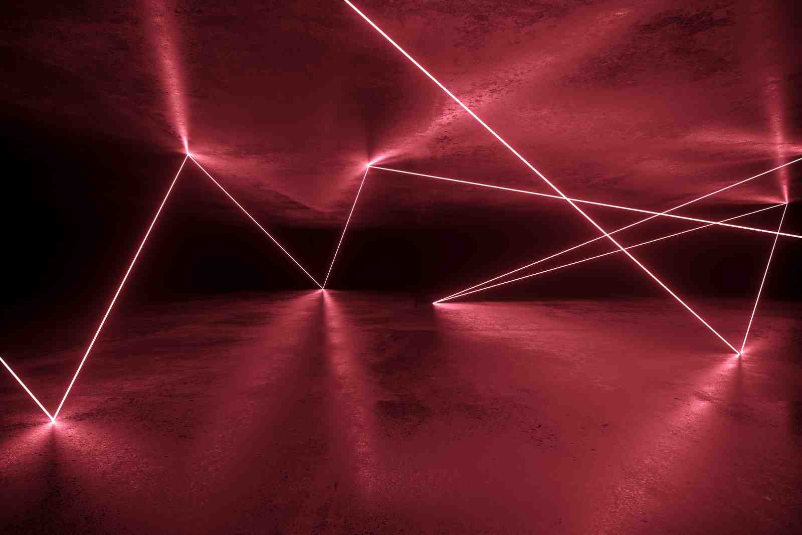 Abstract Neon Red Geometric Lines Wall Art