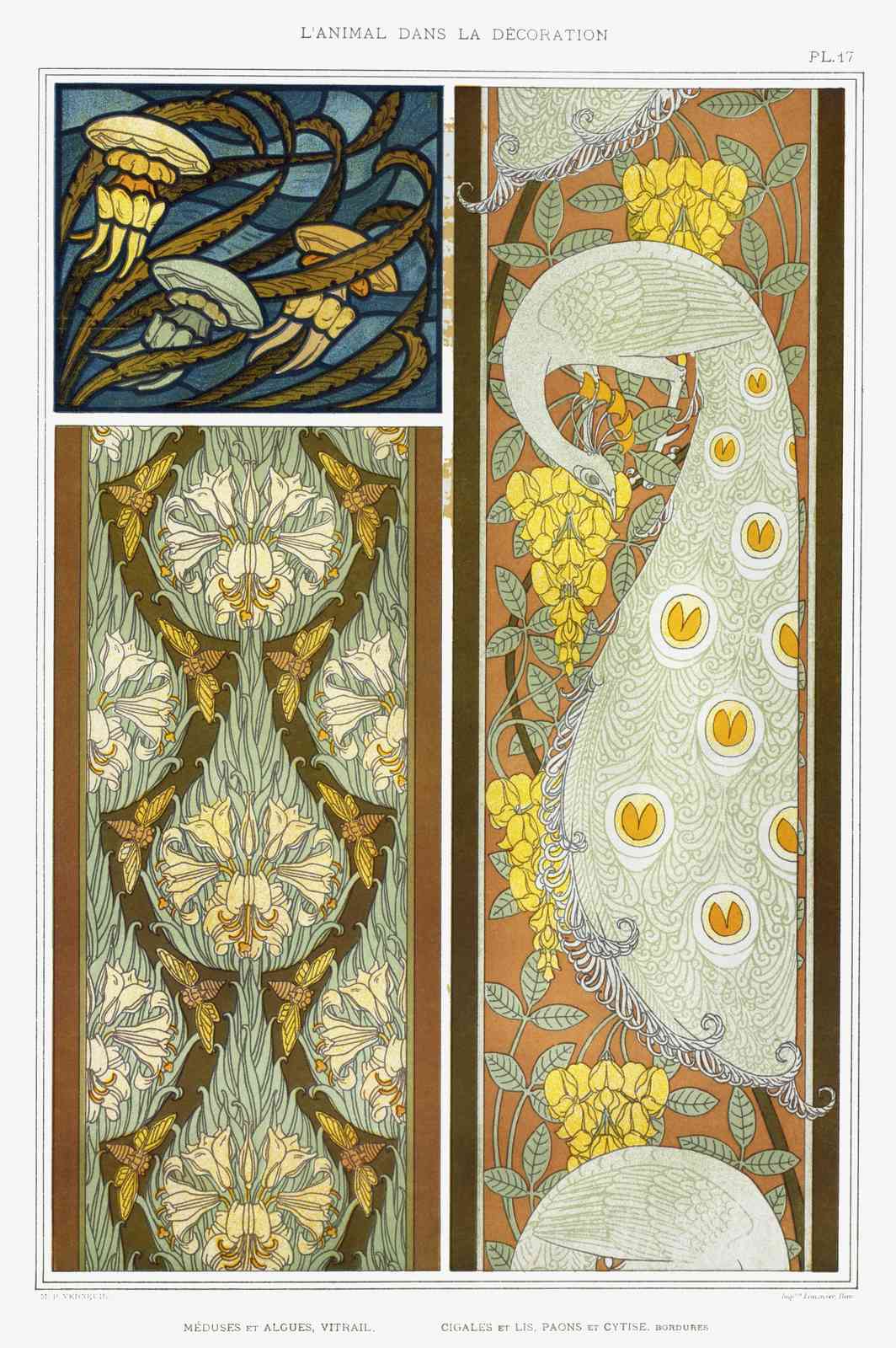 Art Nouveau Peacock & Floral Wall Art