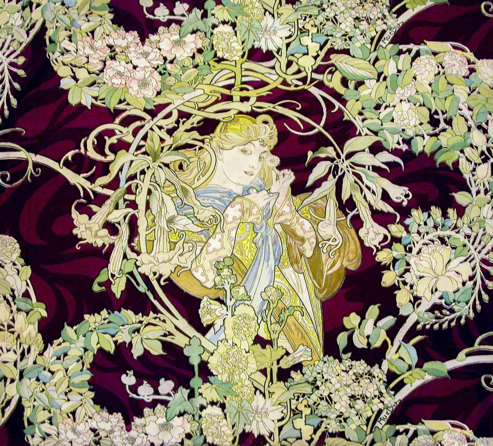 Art Nouveau Floral Maiden Wall Art
