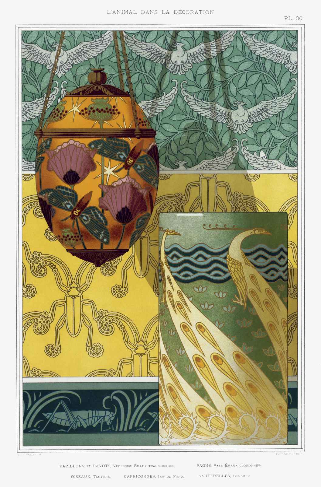 Art Nouveau Peacock & Butterfly Wall Art