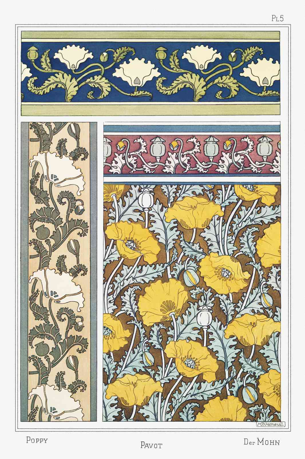 Art Nouveau Poppy Floral Wall Art