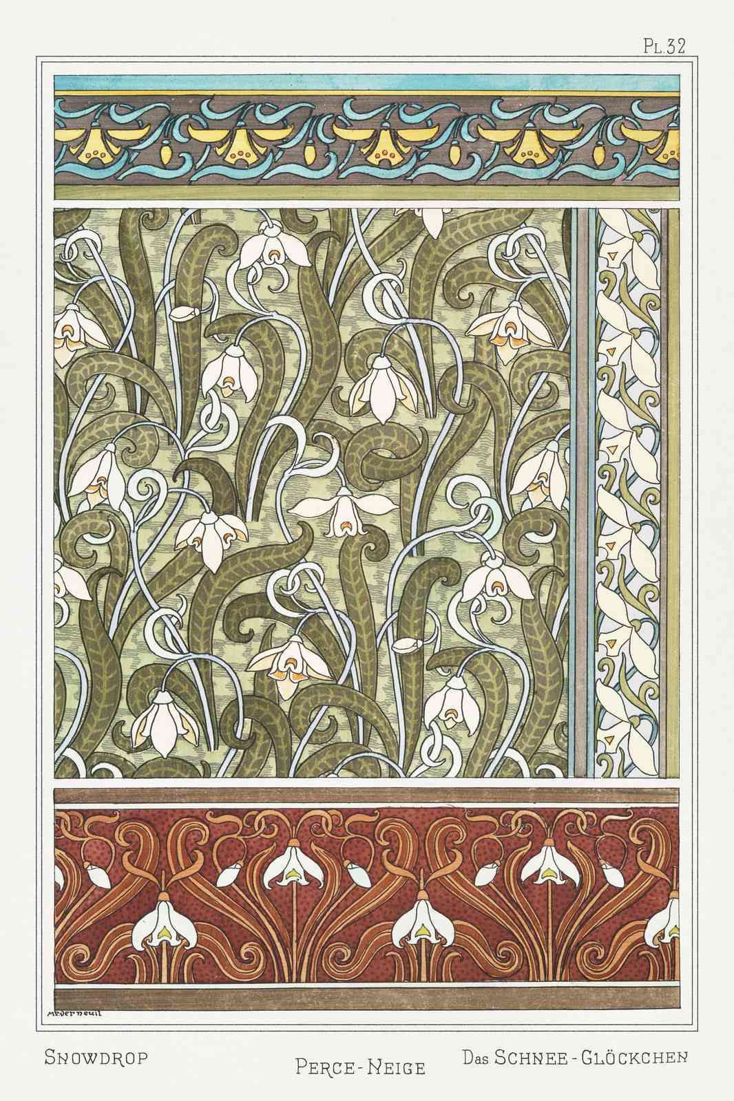 Art Nouveau Snowdrop Floral Wall Art
