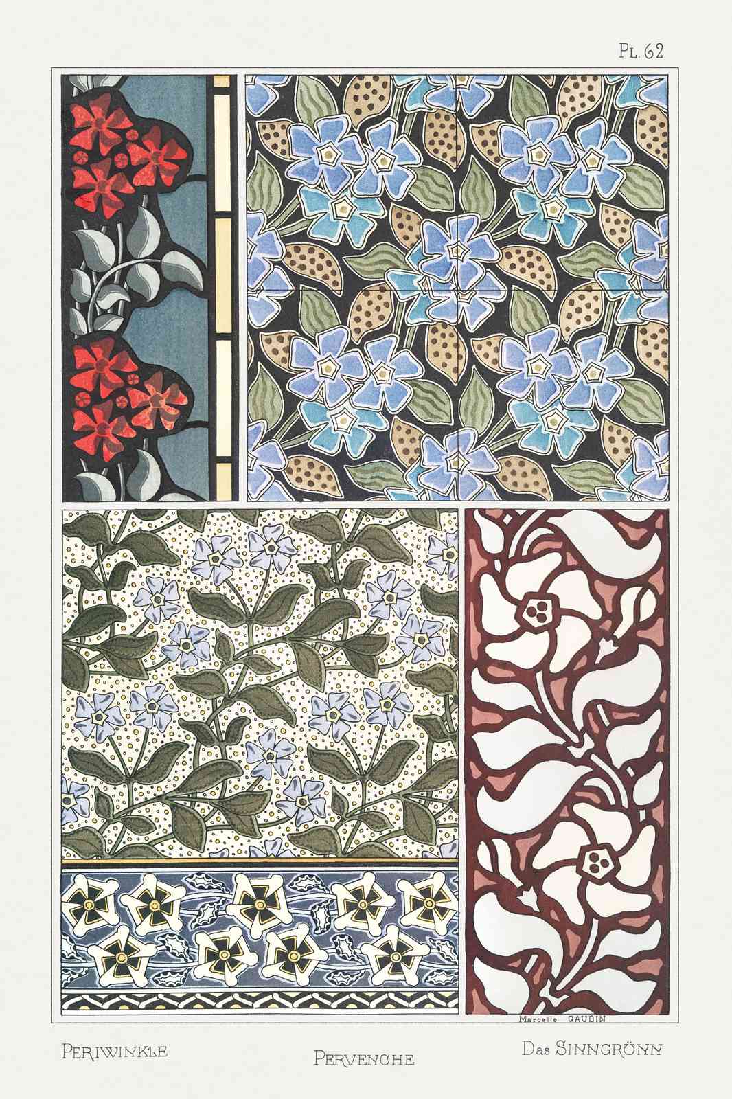 Vintage Floral Art Nouveau Periwinkle Wall Art