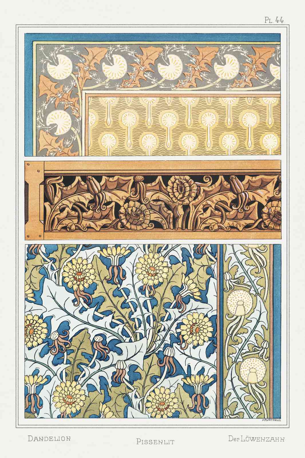 Art Nouveau Dandelion Floral Border Wall Art