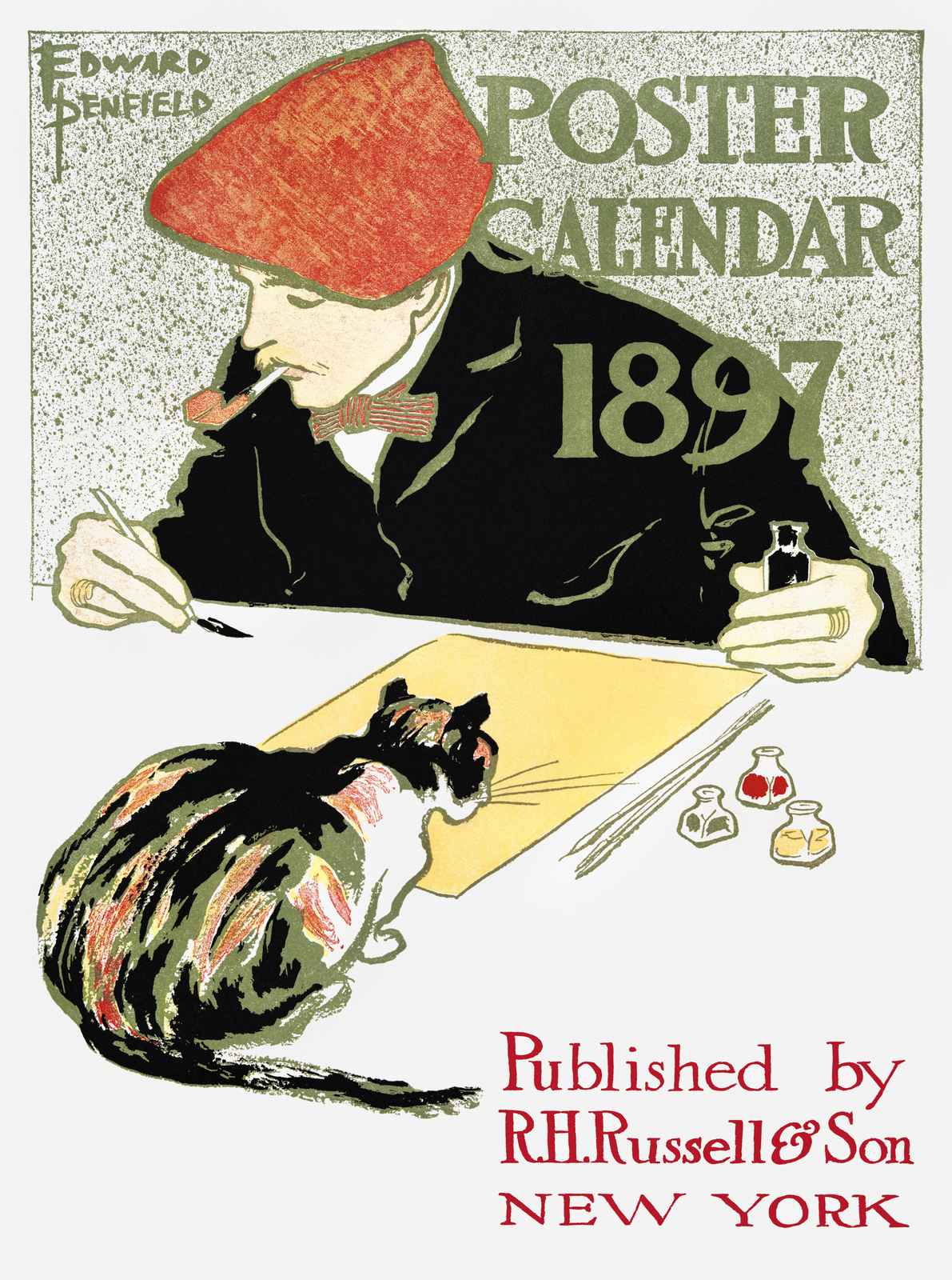 Edward Penfield Cat & Artist 1897 Poster Wall Art