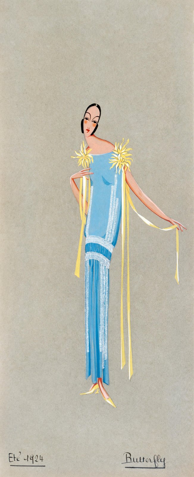 Art Deco Butterfly Blue Dress Fashion Art Wall Art