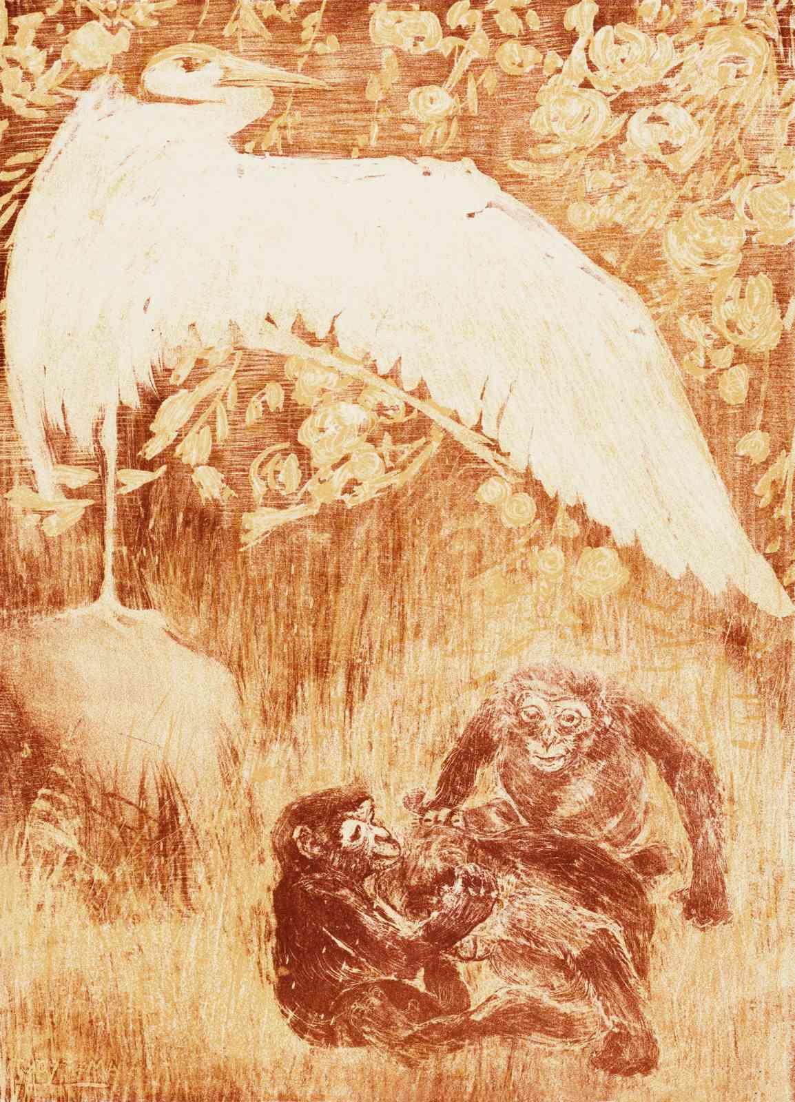 Majestic Heron & Playful Monkeys Wall Art
