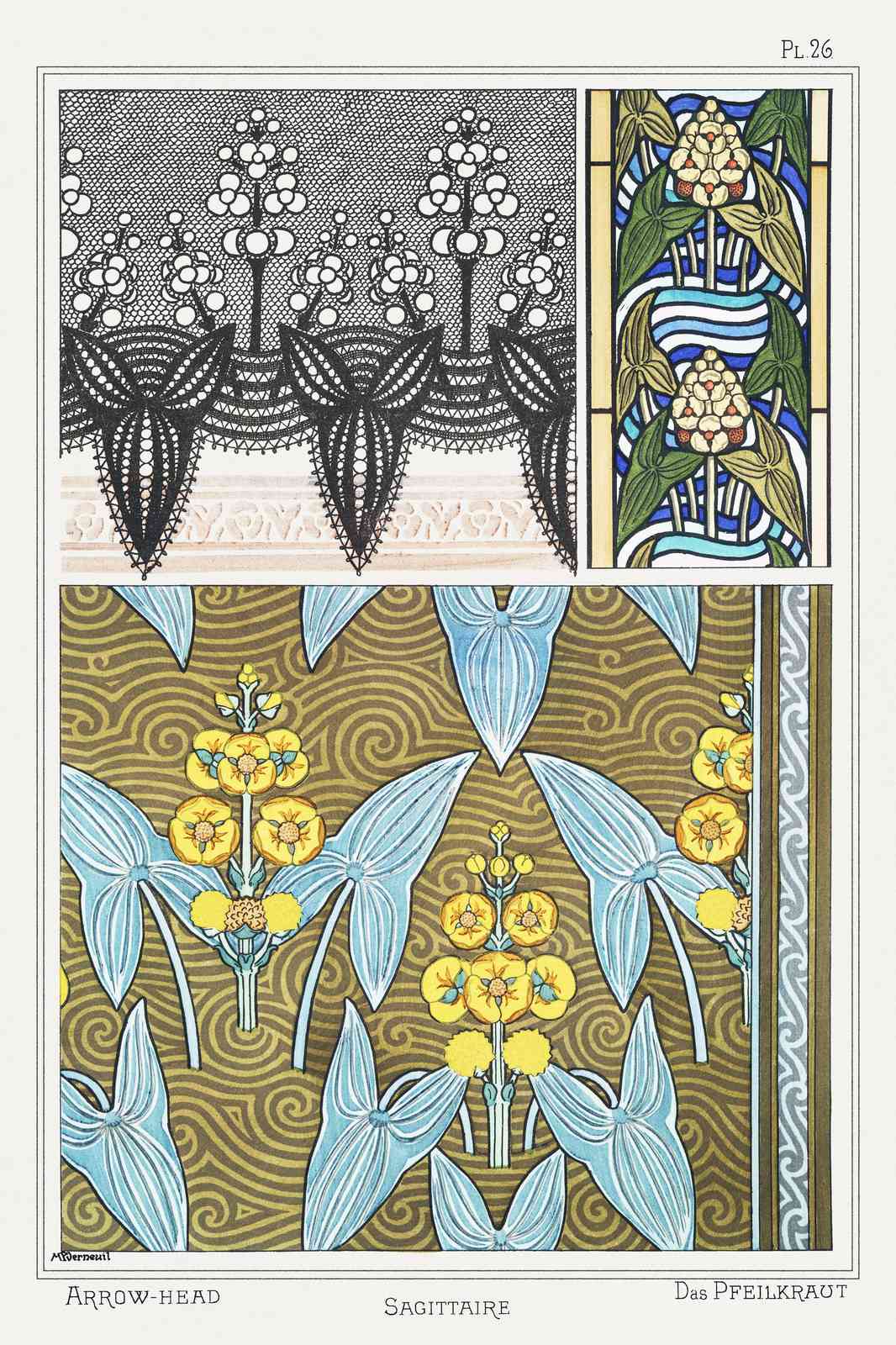 Art Nouveau Floral Arrowhead Wall Art