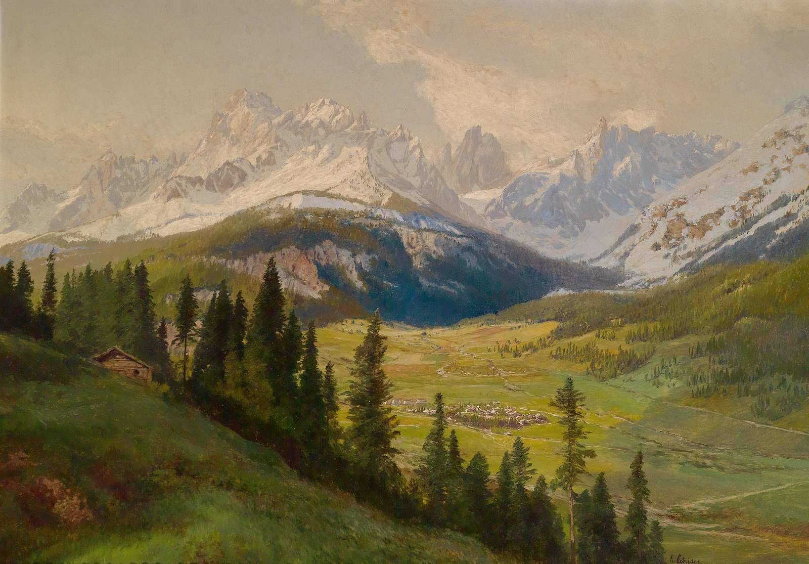 Alpine Valley Landscape Oil Painting Wall Art