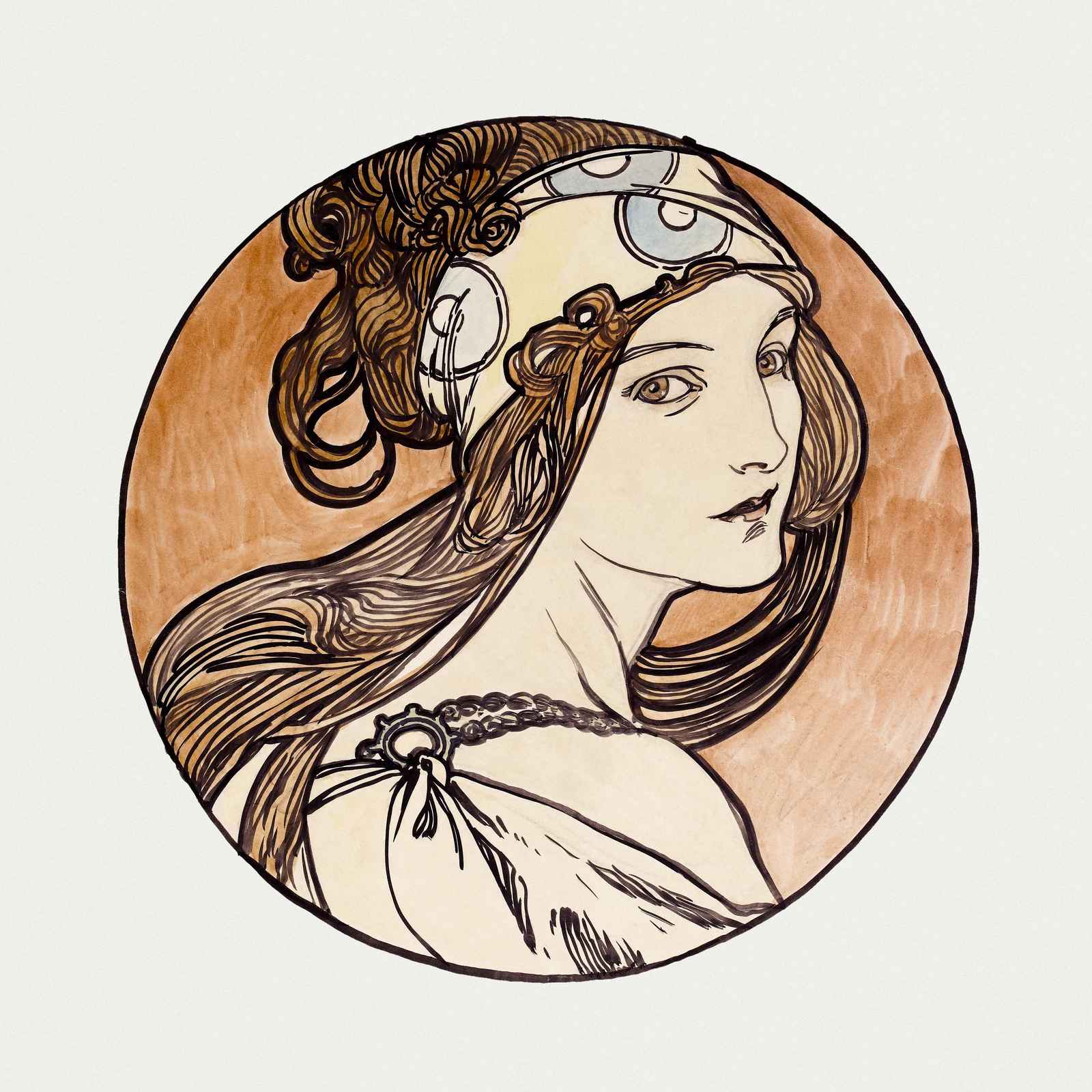 Elegant Lady Art Nouveau Circle Wall Art