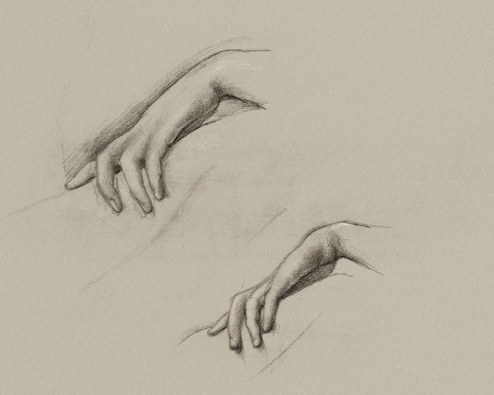 Elegant Hands Charcoal Sketch Wall Art