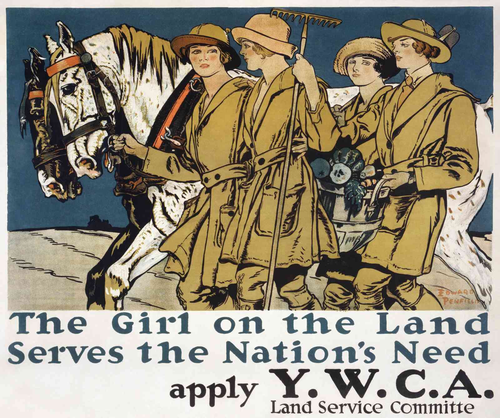 Vintage YWCA Land Service Girls Horse Wall Art