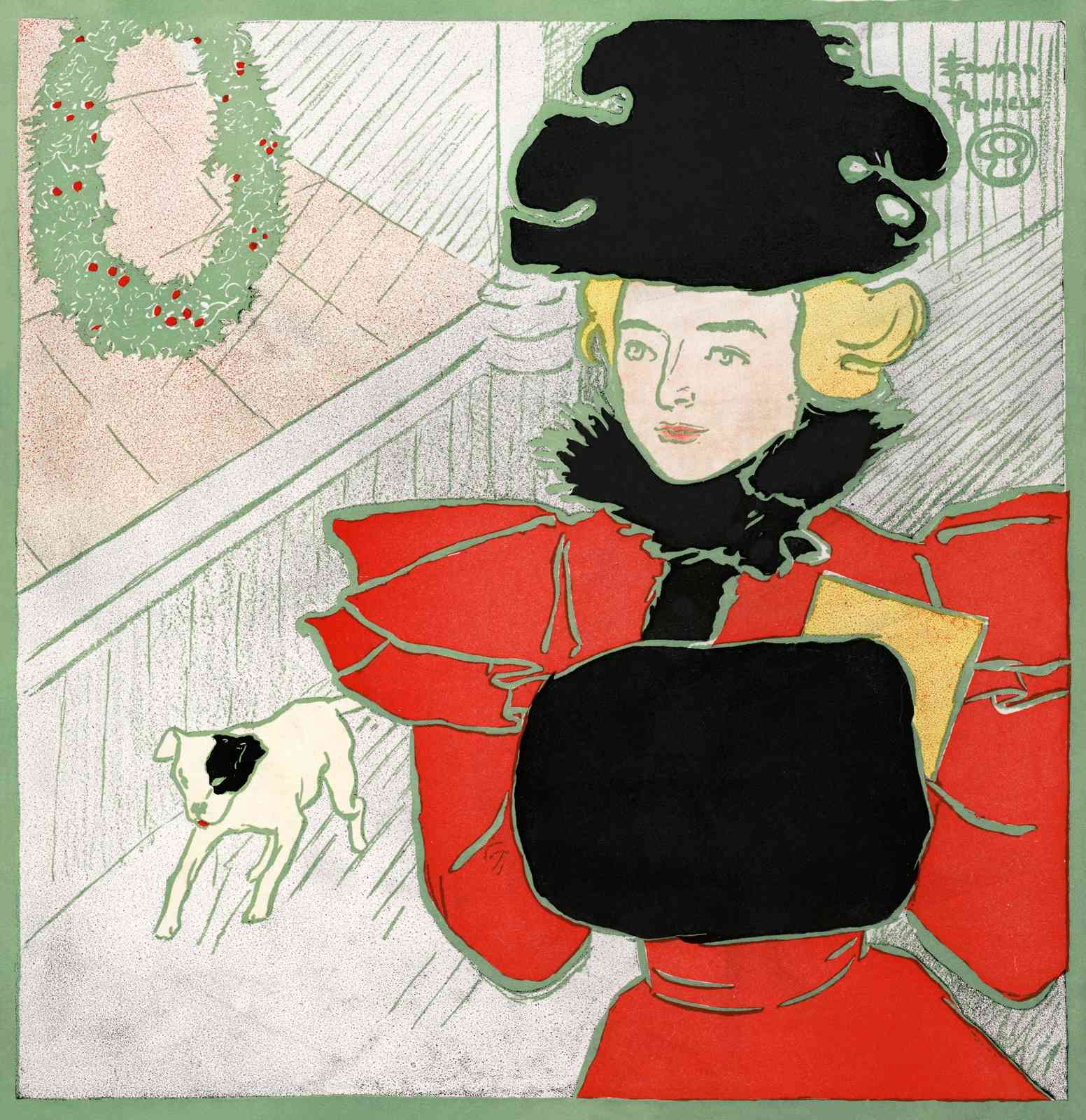 Elegant Woman & Dog Festive Scene Wall Art