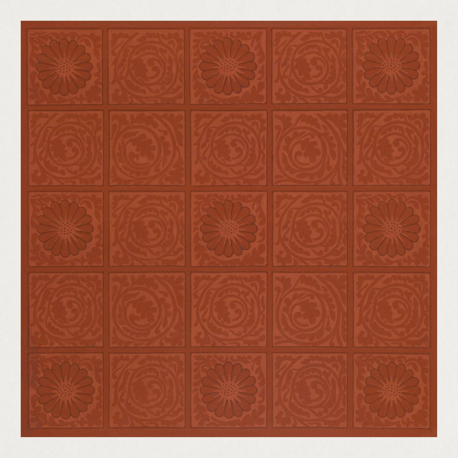 Art Nouveau Floral Tile Red Wall Art