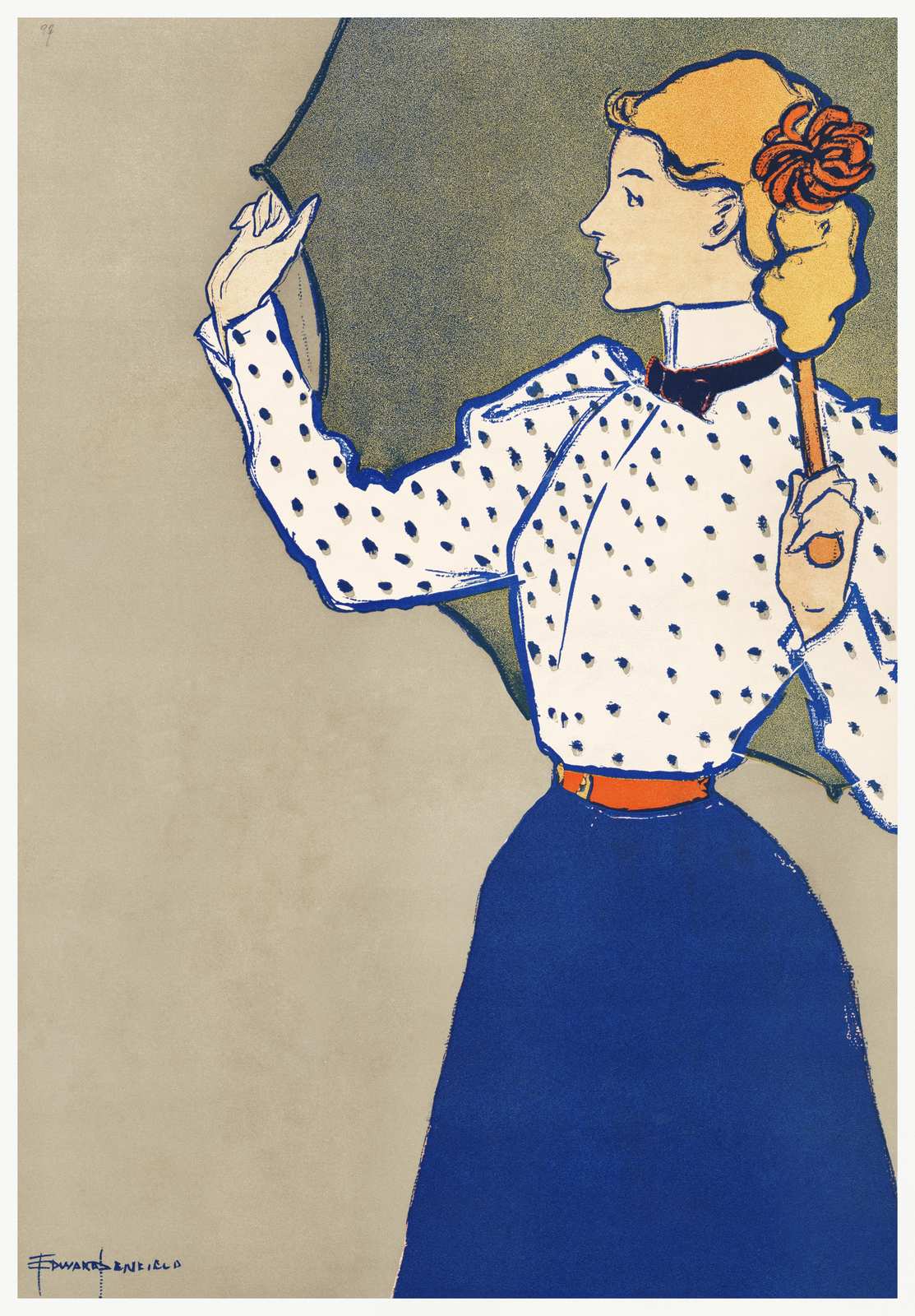 Art Nouveau Lady with Umbrella Wall Art