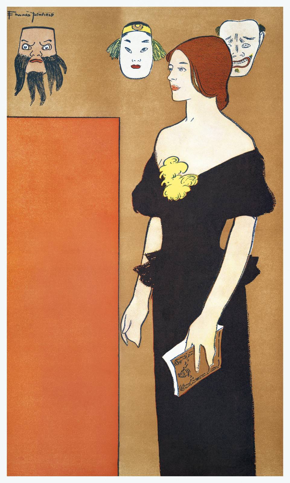 Art Nouveau Woman with Masks Wall Art
