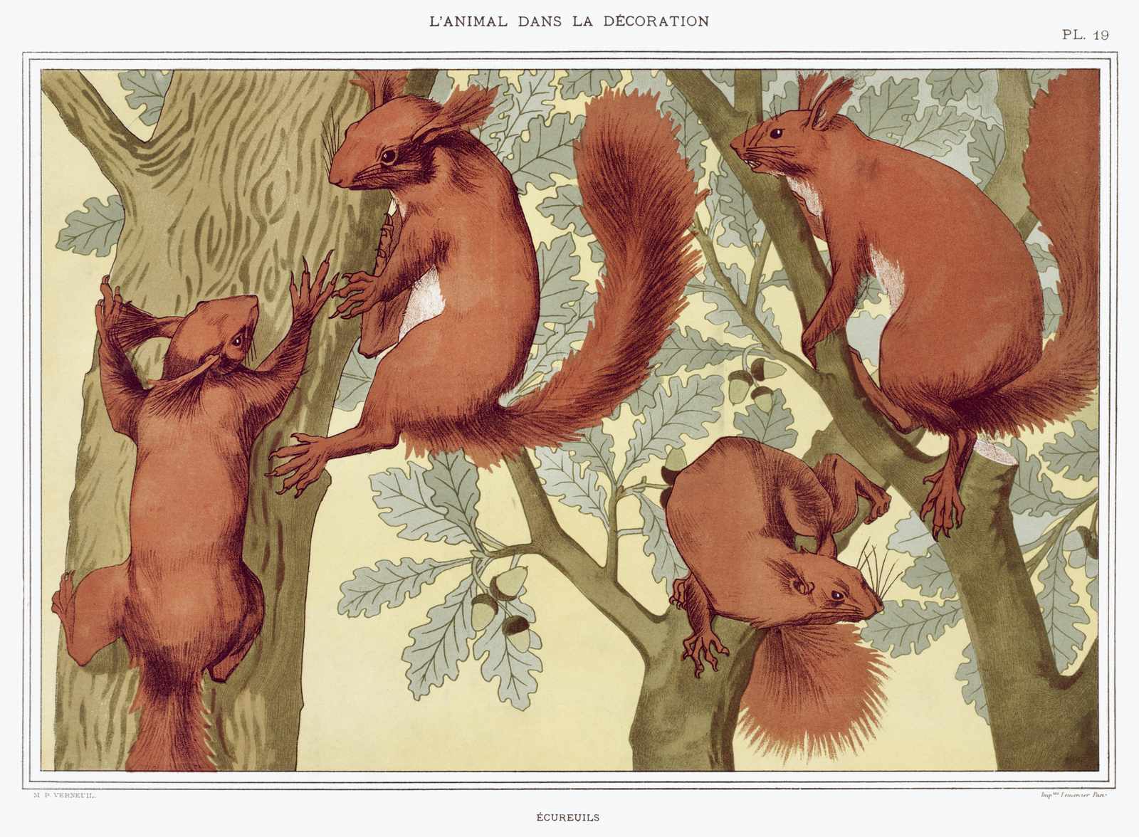 Art Nouveau Squirrel Forest Scene Wall Art