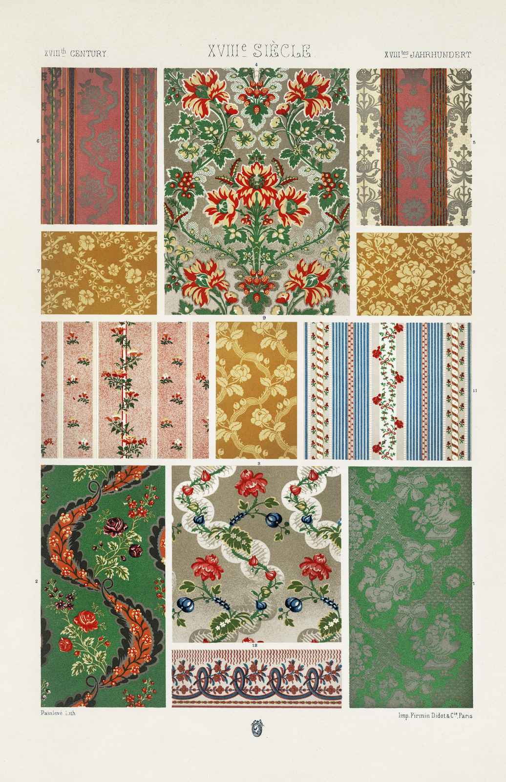 Vintage Floral & Stripe Patterns Wall Art