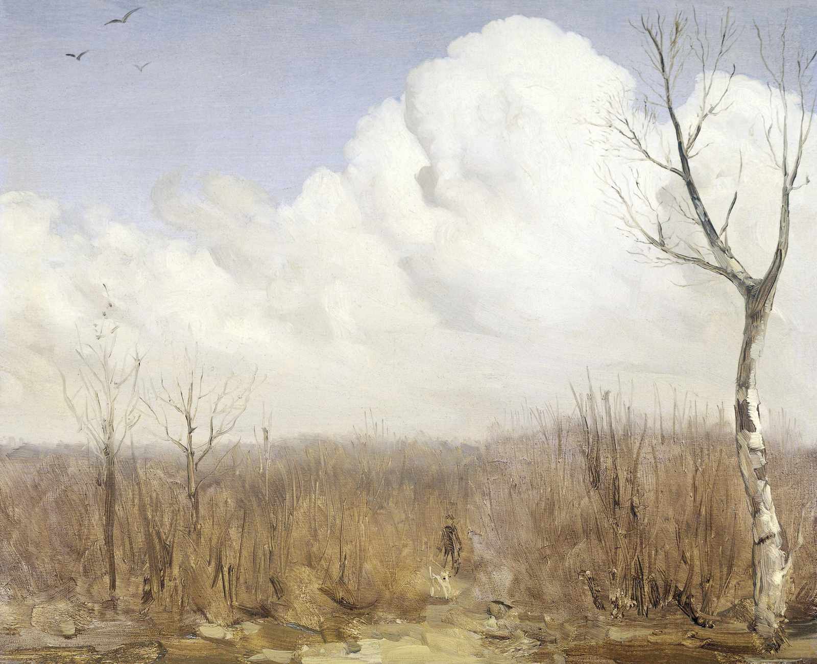 Serene Winter Landscape Dog Walker Wall Art