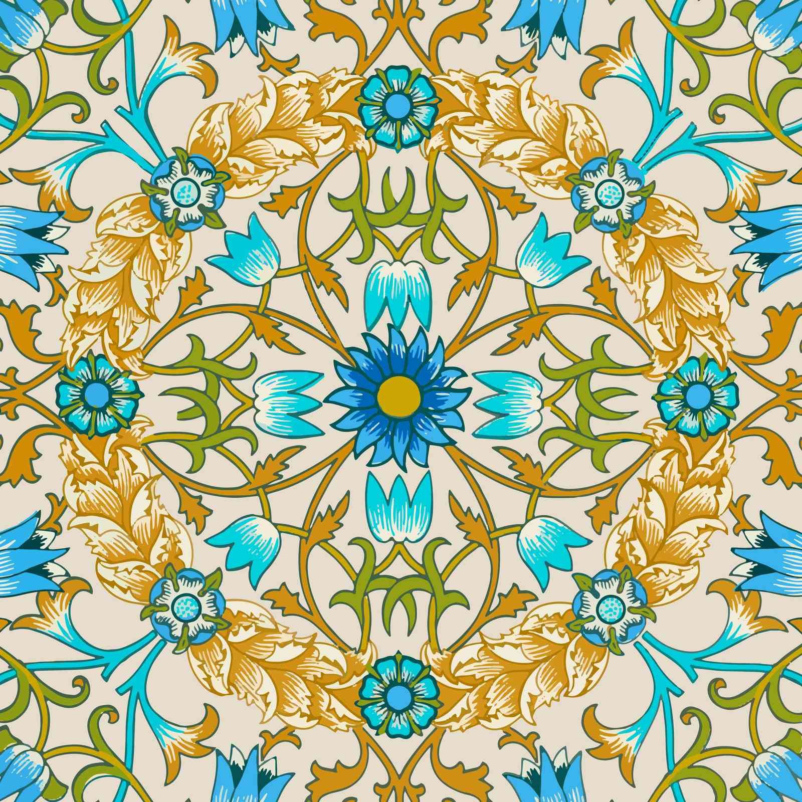 Elegant Blue Floral Art Nouveau Wall Art