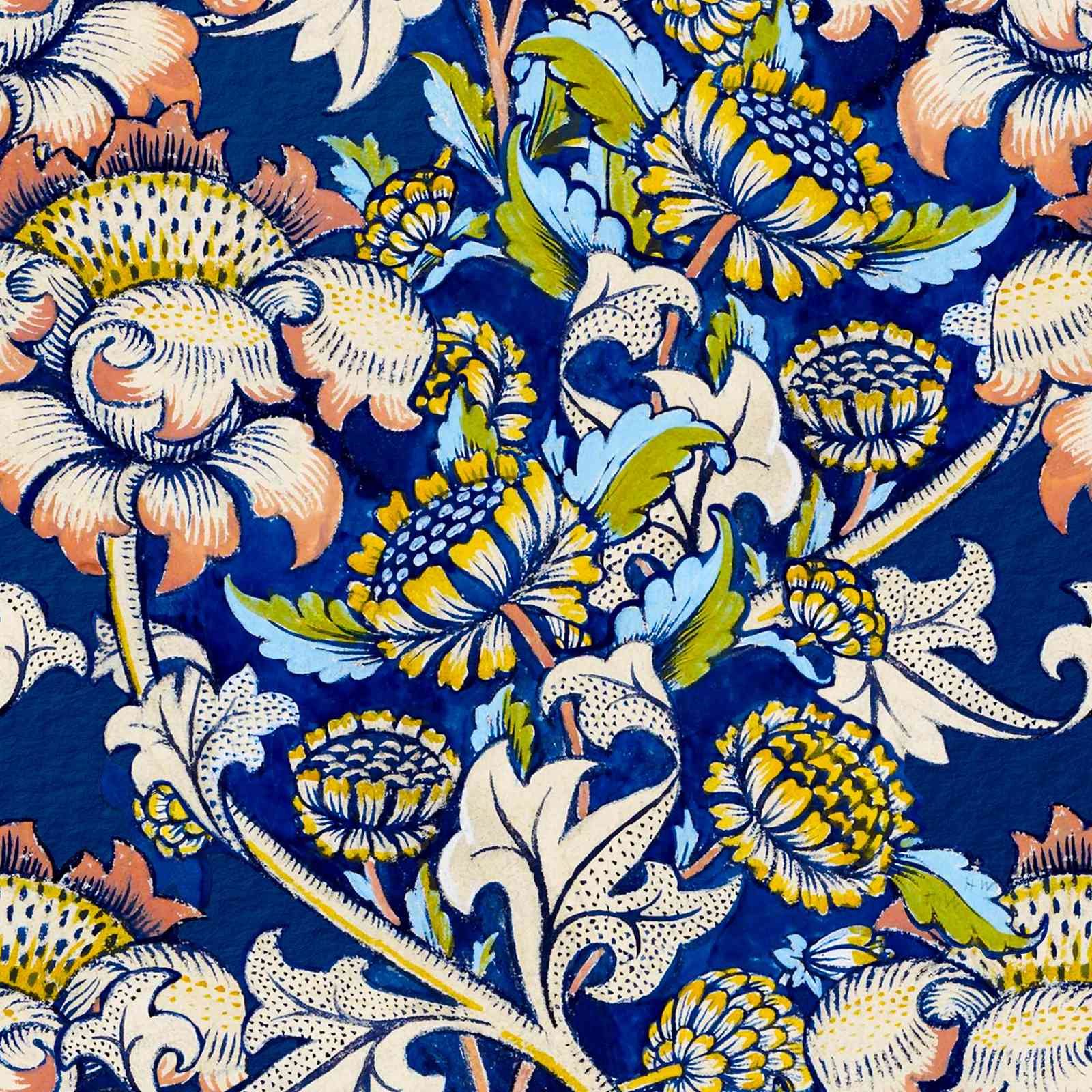 Vintage Floral Blue Yellow Wall Art