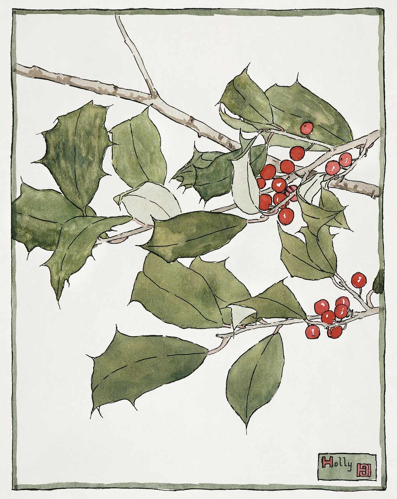 Vintage Holly Berries & Leaves Wall Art