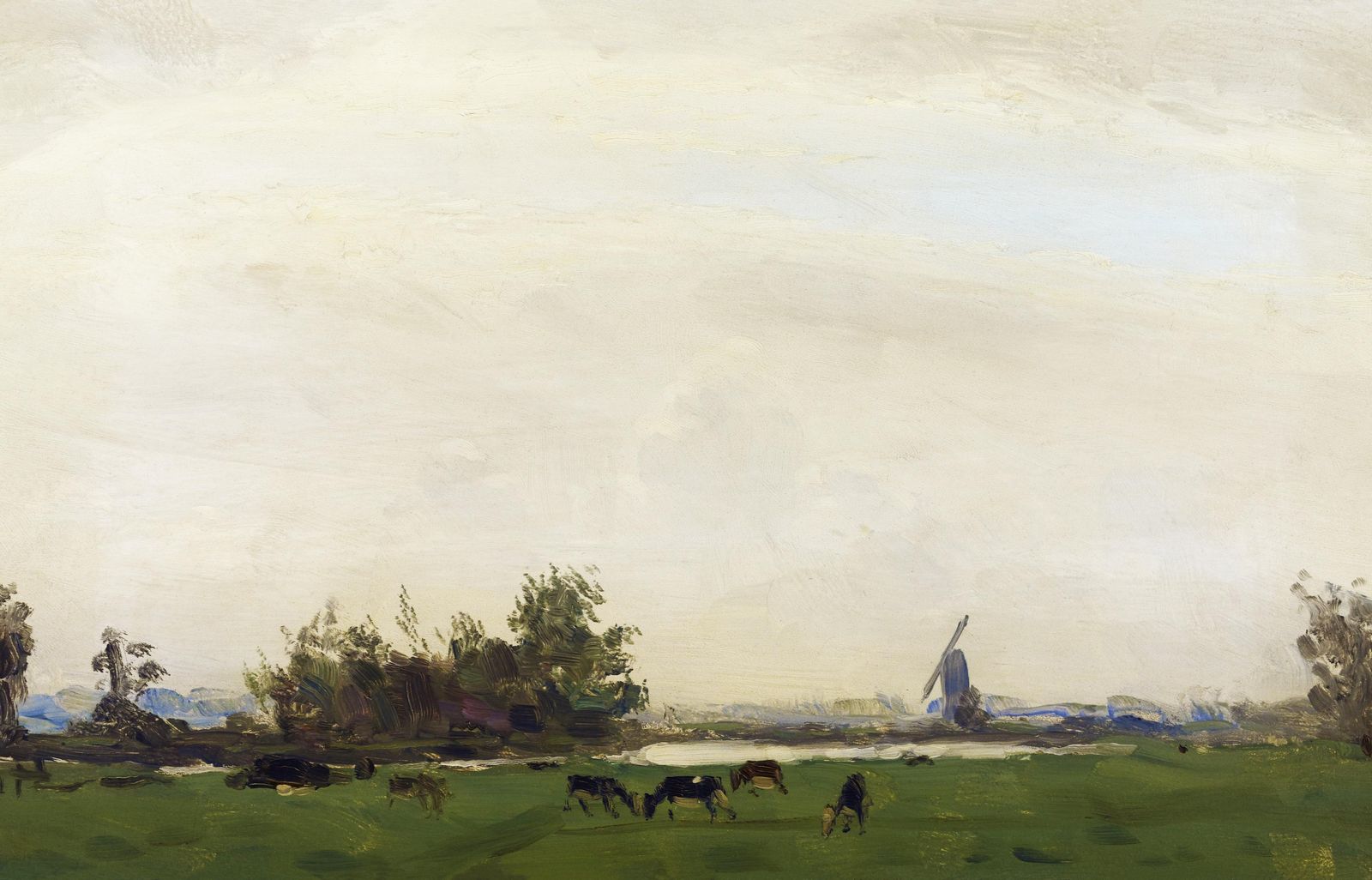 Pastoral Cows & Windmill Landscape Wall Art