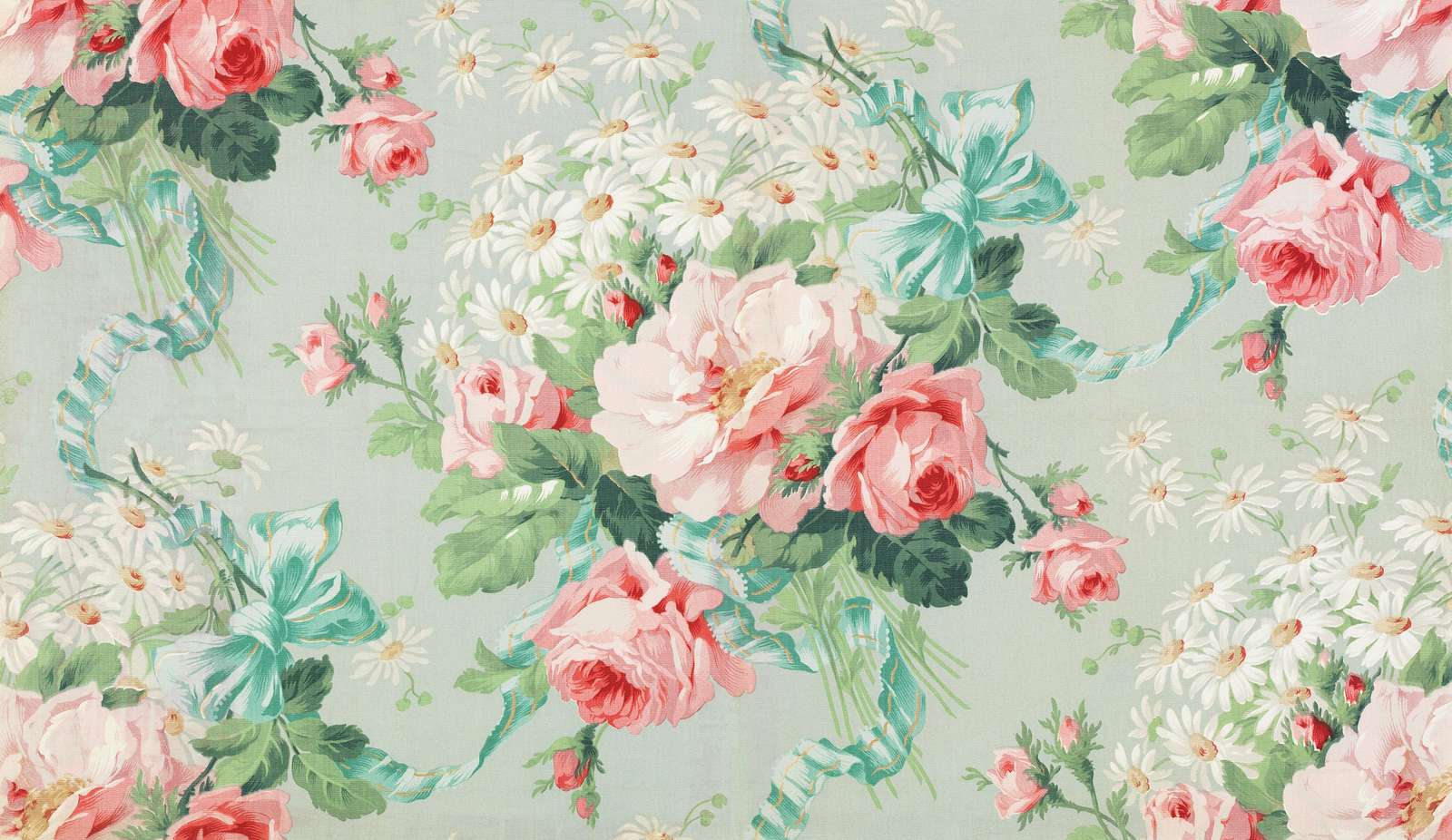 Vintage Pink Rose Floral Ribbon Wall Art