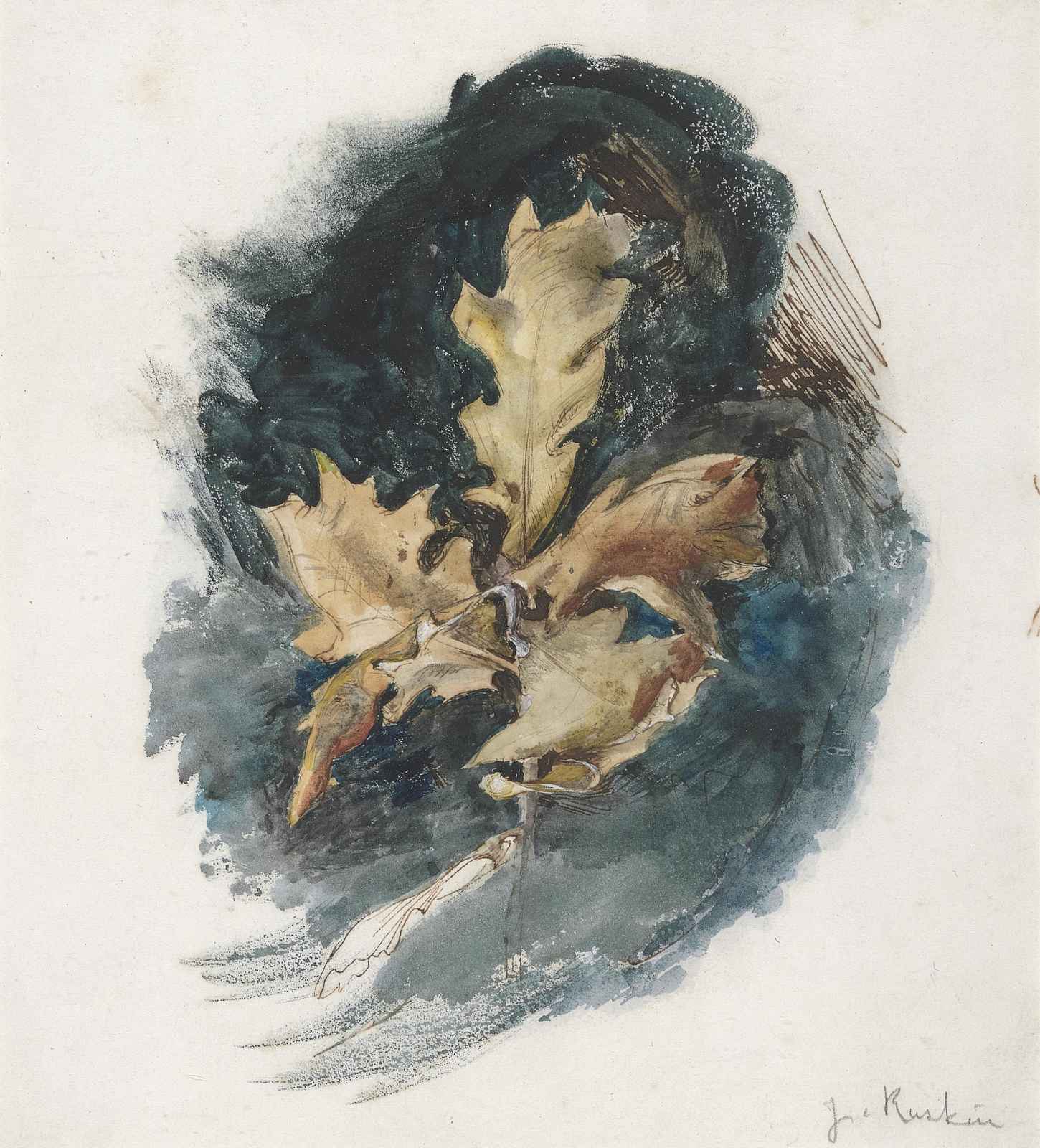 Autumn Oak Leaves Watercolor Wall Art
