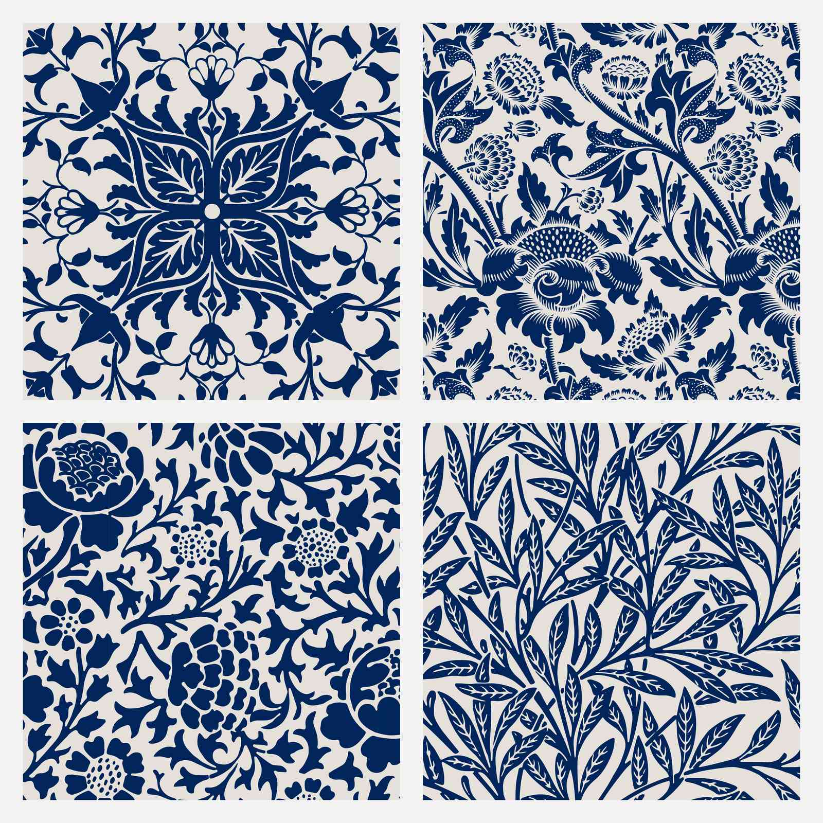 Elegant Floral & Bird Navy Blue Wall Art Set