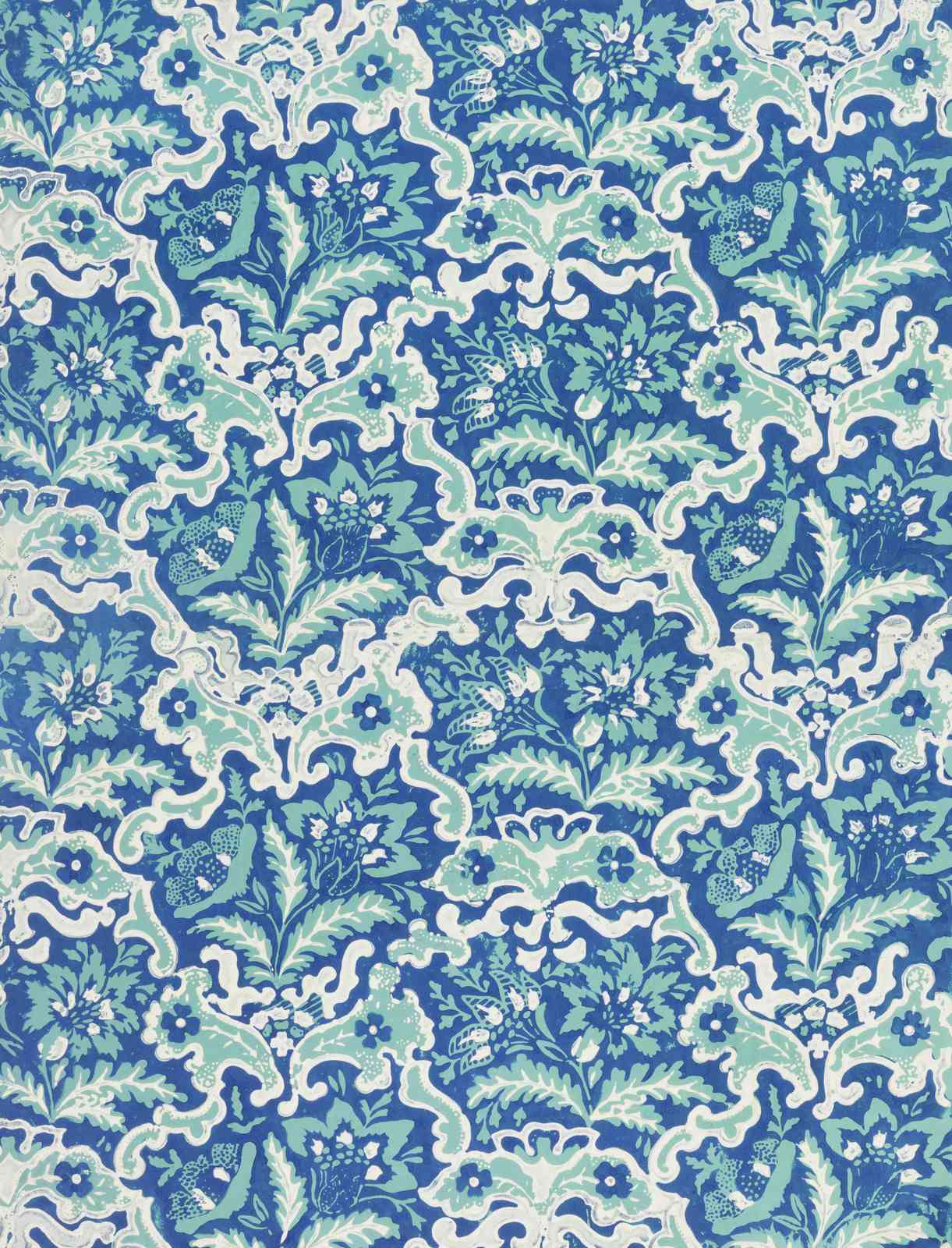 Elegant Floral Damask Blue & Teal Wall Art