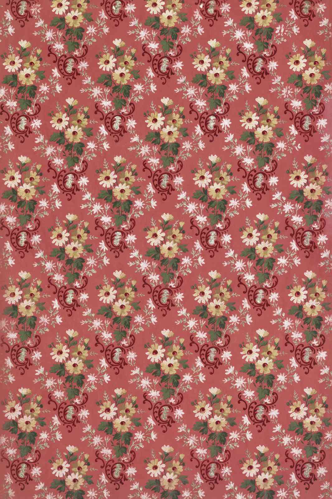 Vintage Floral Bouquet Red Wall Art