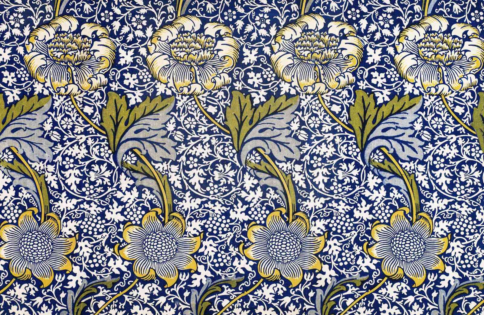 Vintage Floral Art Nouveau Blue Yellow Wall Art