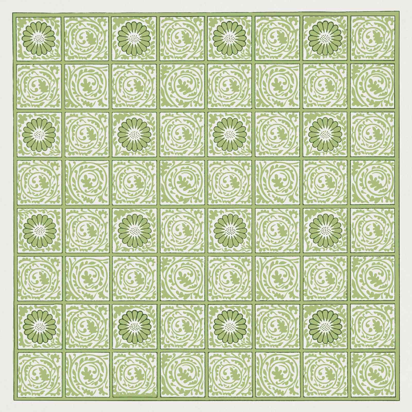 Art Nouveau Floral Pattern Green Wall Art