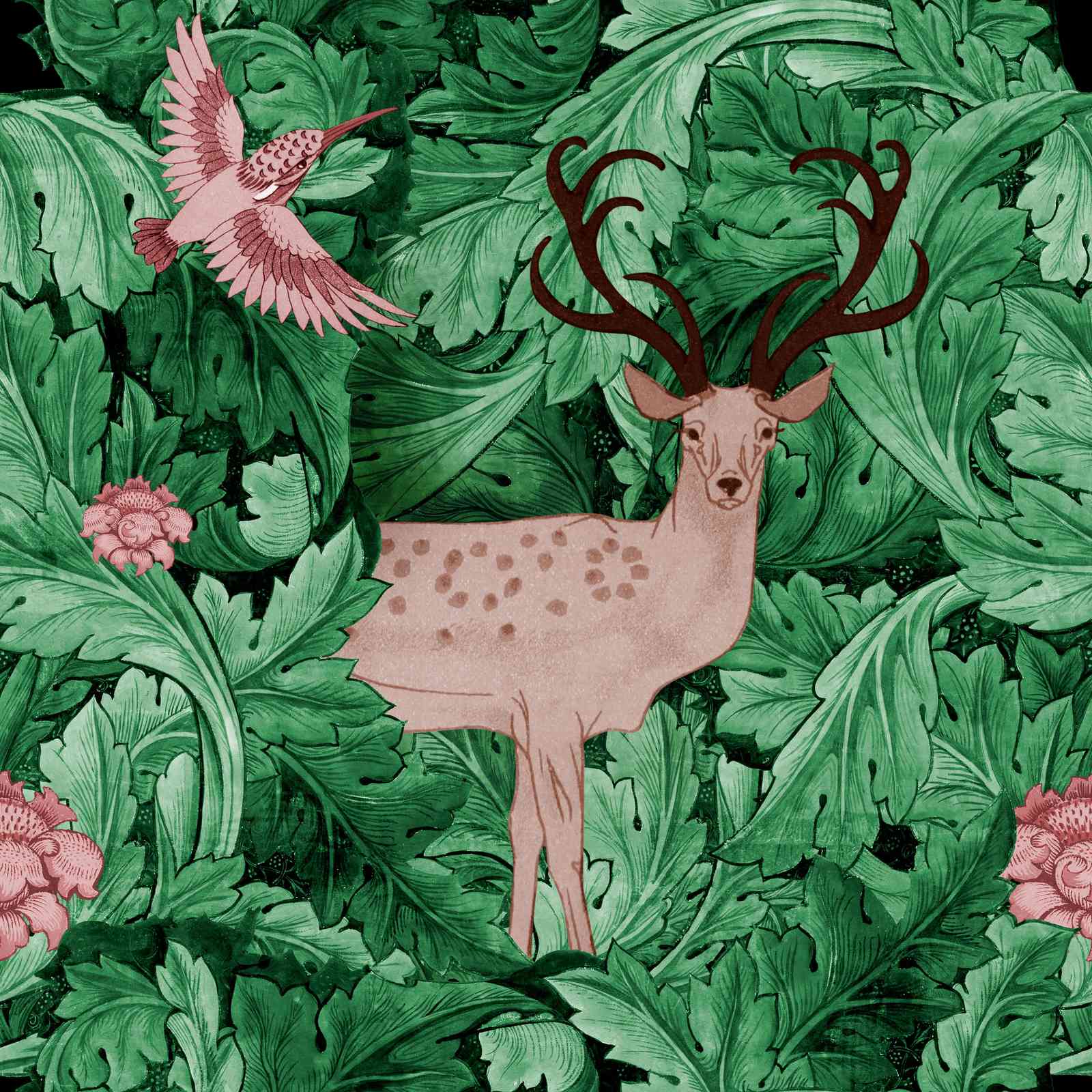 Enchanted Forest Deer & Hummingbird Wall Art