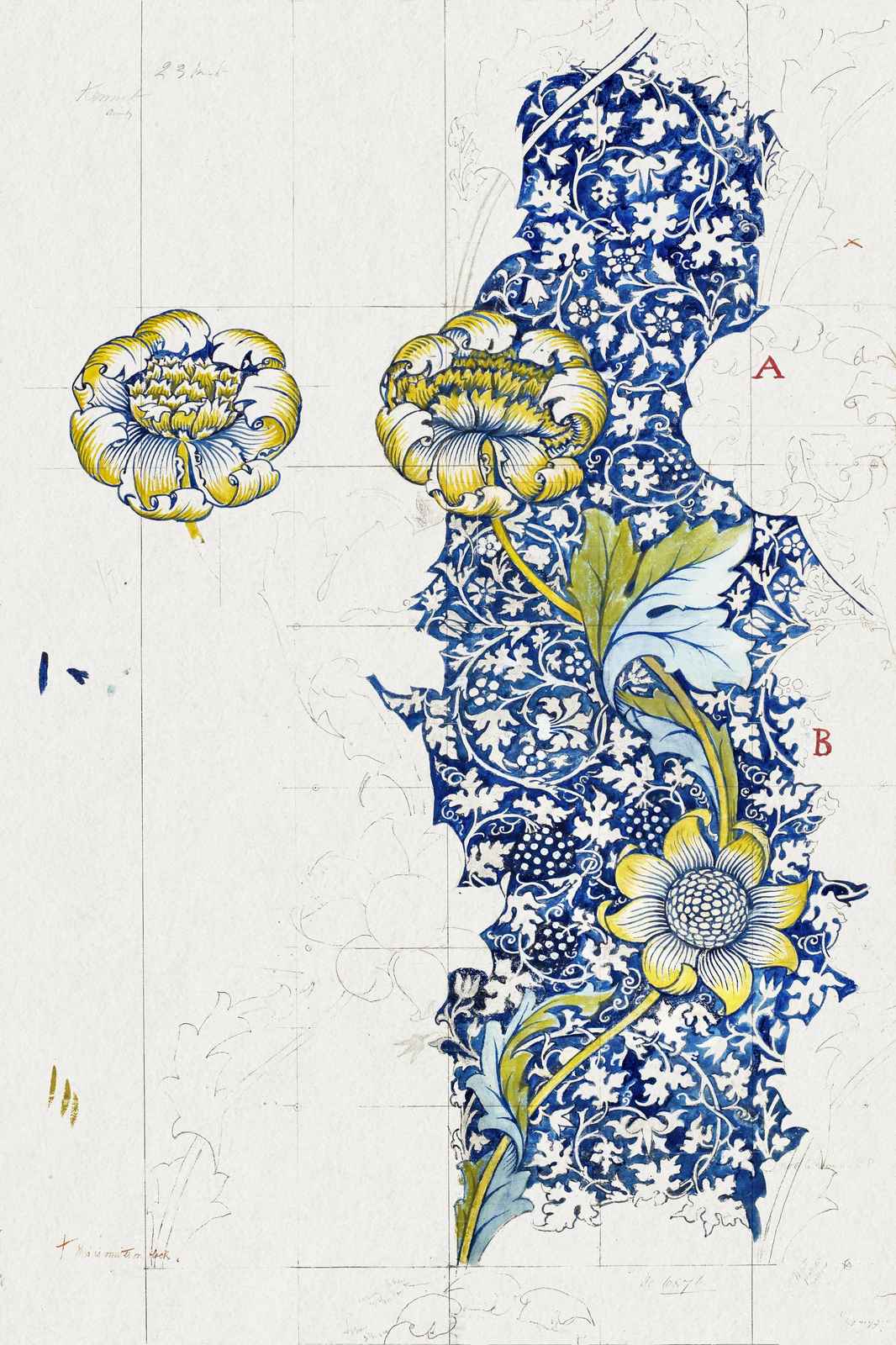 Vintage Floral Art Blueprint Wall Art